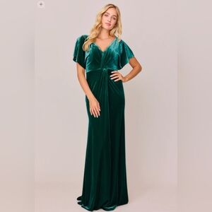 Revelry, Gwen‎ Velvet Bridesmaid Dress, Size 20, Emerald, Formal A-Line Gown